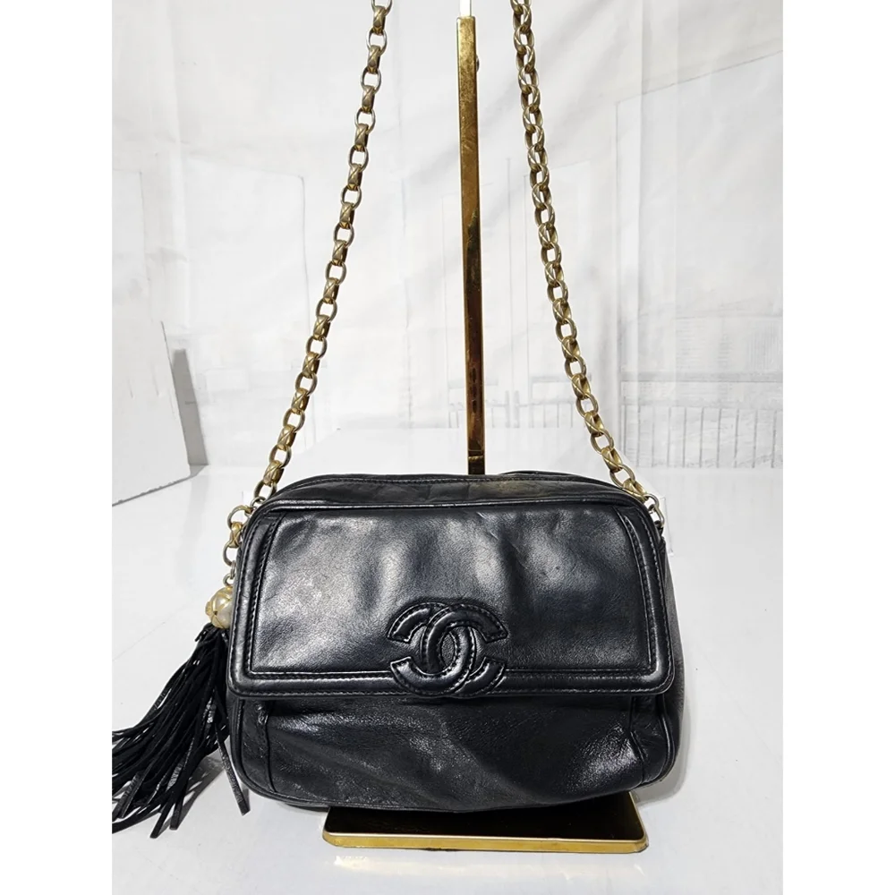 Chanel Lambskin Vintage Mini Fringe Camera Bag Black - Picture 6 of 15